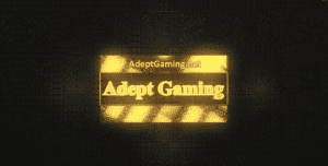 A glowing sign that reads " adept gaming ".