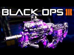 A purple and black machine gun with the words " black ops ".