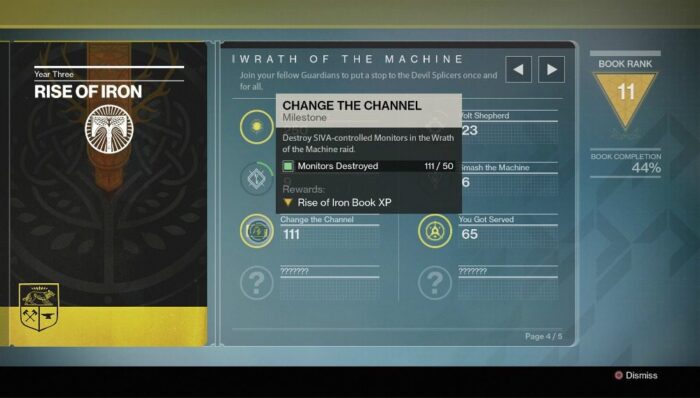 A computer screen showing the settings for an episode of destiny.