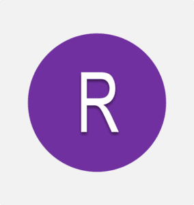 A purple circle with the letter r in it.