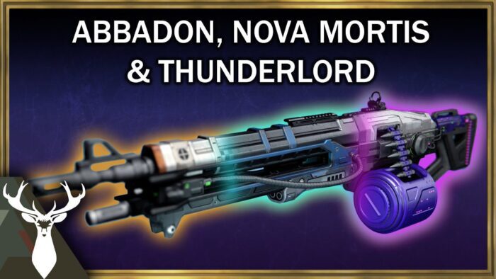 A black and purple gun with the words " abadon, nova mortis & thunderlord ".