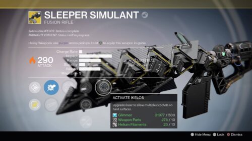 A computer screen showing the description of a sleeper simulant.