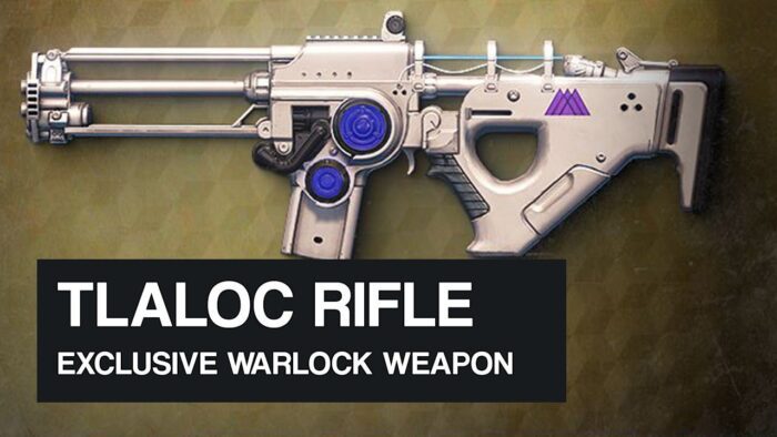 A silver rifle with purple accents on it.