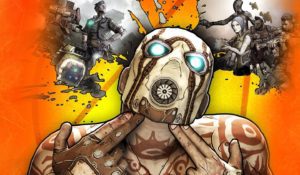 A close up of the face of a character in borderlands