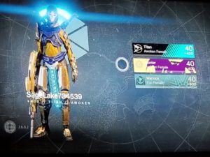 A destiny character with a blue light shining on it.