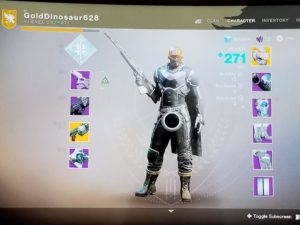A picture of the destiny 2 character, with many different items.
