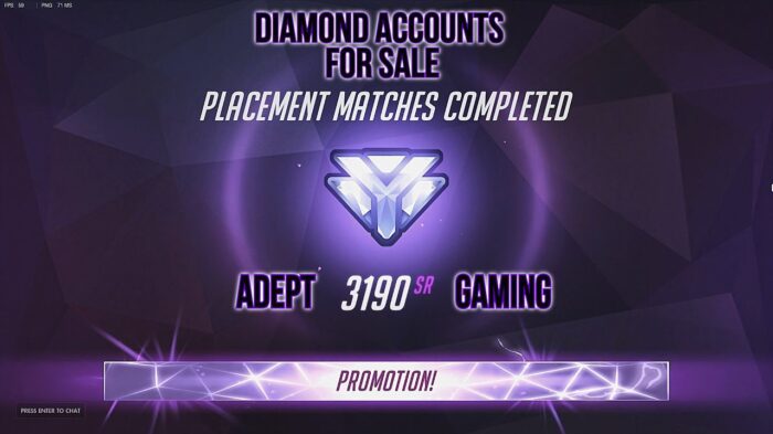 A purple banner with the words diamond accounts for sale and an advertisement.