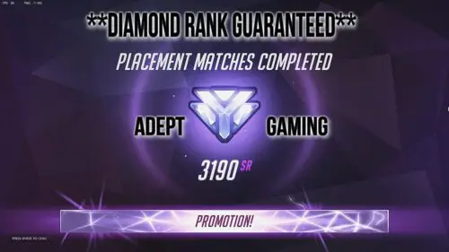 A diamond rank guaranteed for placement matches completed.