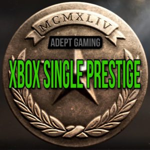 A medal with the words " mcmxliv adept gaming xbox single prestige ".