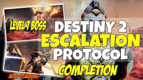 A video game is shown with the words destiny escalation protocol.
