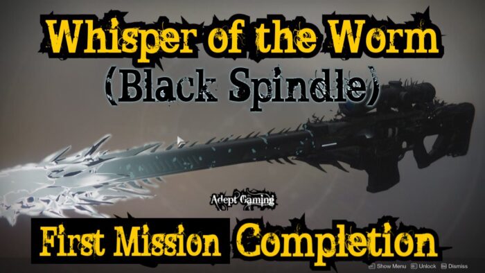 A black spindle is shown with the words whisper of the worm in front.