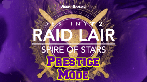 A purple and gold logo with the words destiny 2 raid lair.