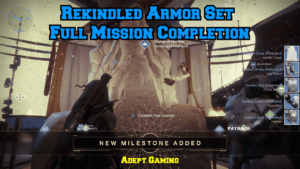 A picture of the rekindled armor set completion screen.