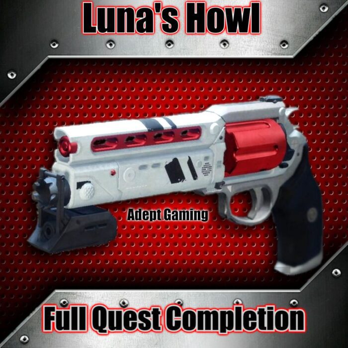A red and black gun with the words luna 's howl in front of it.