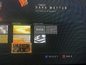 A picture of the menu screen for dark matter.