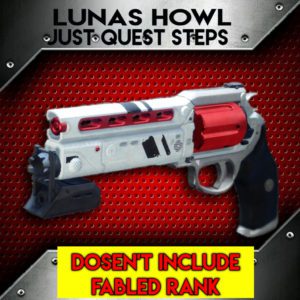 A red and black gun with the words lunas howl just-quest steps