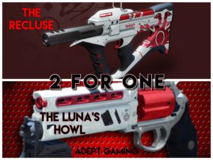 A red and white gun with the words " 2 for one " on it.