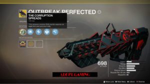 A black and red ship with the words " outbreak perfected ".