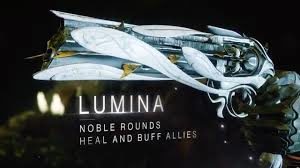 A close up of the words lumina on a wall