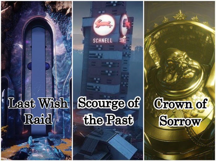 A series of three pictures with the words " worst wish for raid ", " scourge of the past, and crown sorceror."