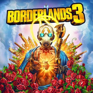 A poster of borderlands 3 with the title and artwork.