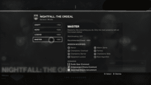 A menu screen for the game nightfall : the ordeal.