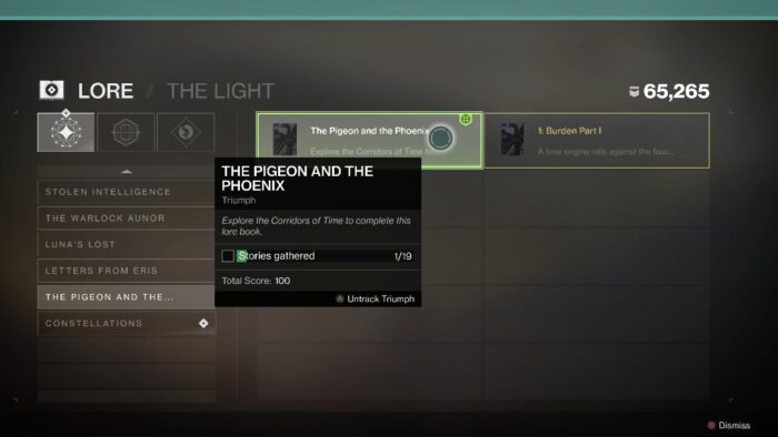 A screenshot of the pigeon and the phoenix in destiny.