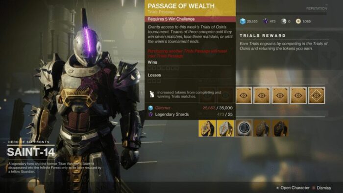 A screenshot of the passage of wealth item in destiny.