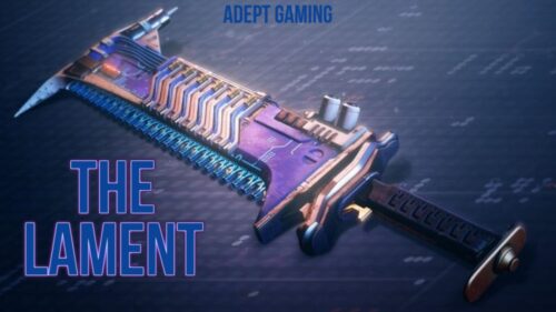 A blue and purple sword with the words " game element ".