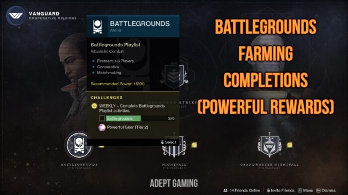 A video game screen with the words battlegrounds and a description of the system.