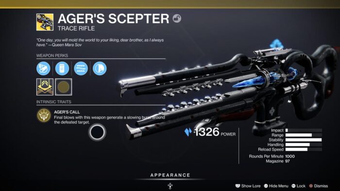 A black and blue gun with the words " ranger 's scepter ".