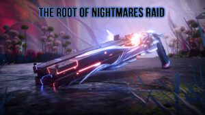 A futuristic spaceship with the words " root of nightmares rain ".