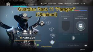 A character is shown in the game guardian rank 1 1 paragon.