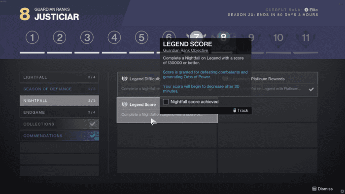 A screenshot of the legend score screen in the game.