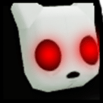 A white cat with red eyes and a black background